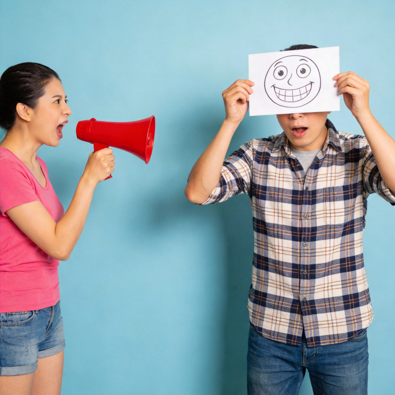 大声喊话 笑脸遮面图片