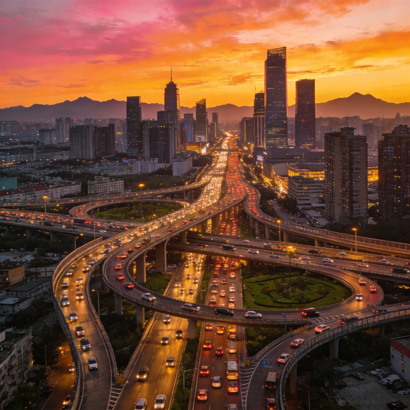 城市黄昏交通图图片