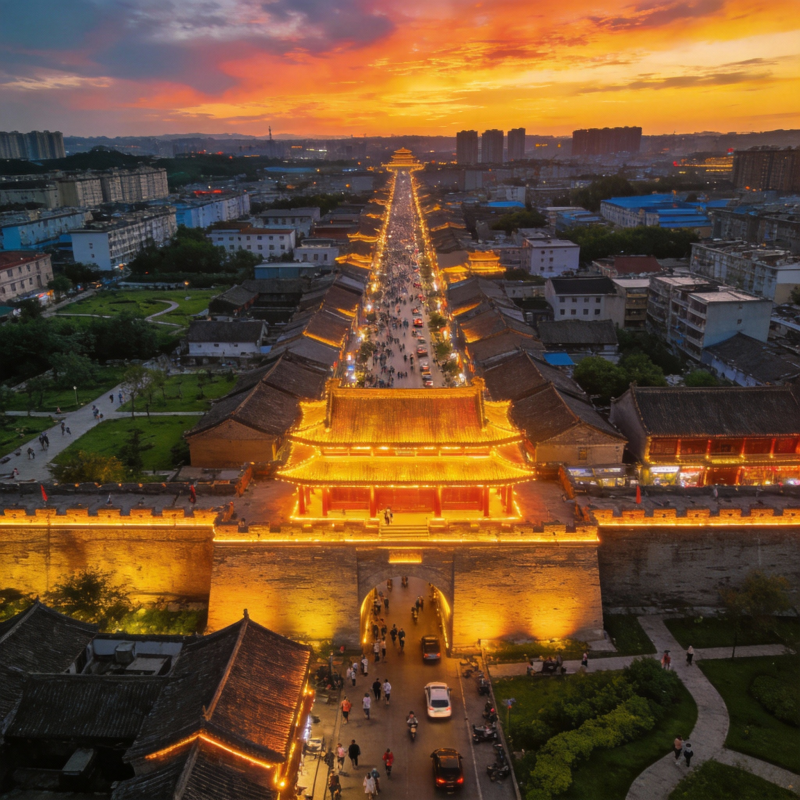 古城黄昏盛景图片