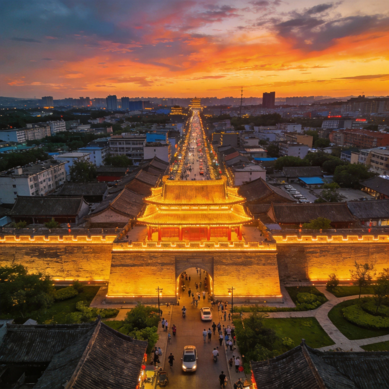 古城夕照 灯火辉煌图片