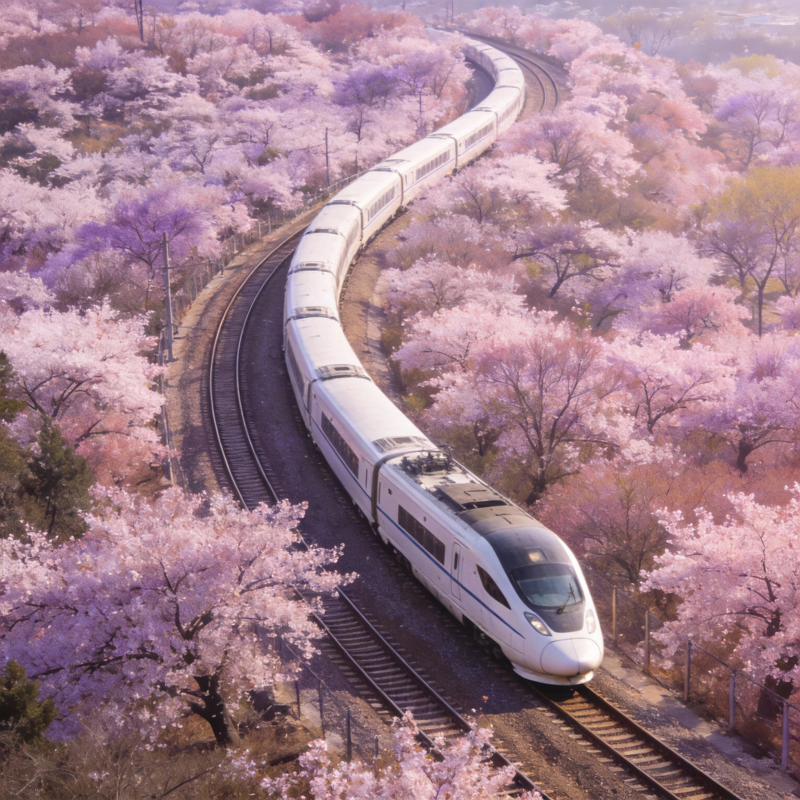樱花季的高速列车图片