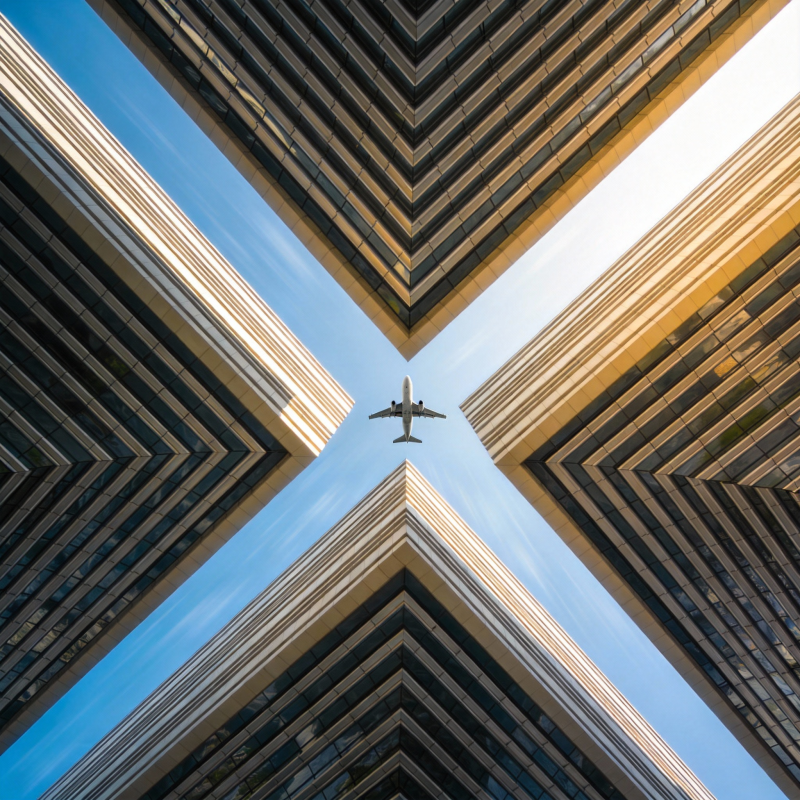 都市之巅 飞机掠过图片