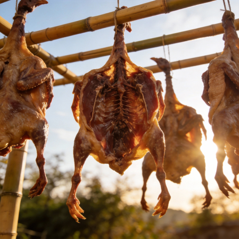 风干鸭子悬挂竹架图片