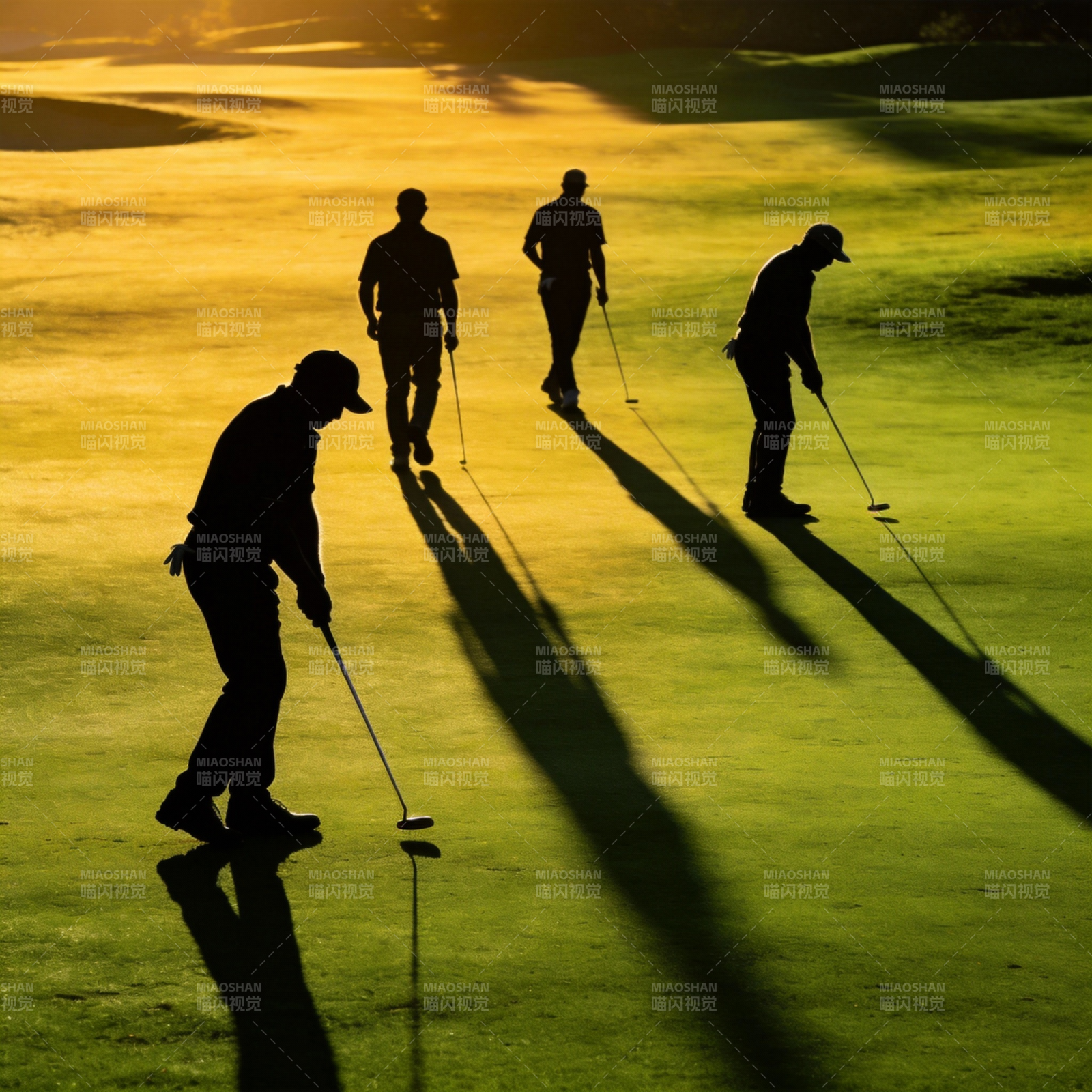 夕阳下的高尔夫剪影图片