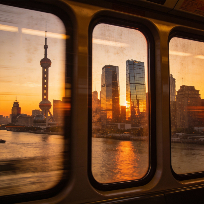 夕阳下的城市剪影图片