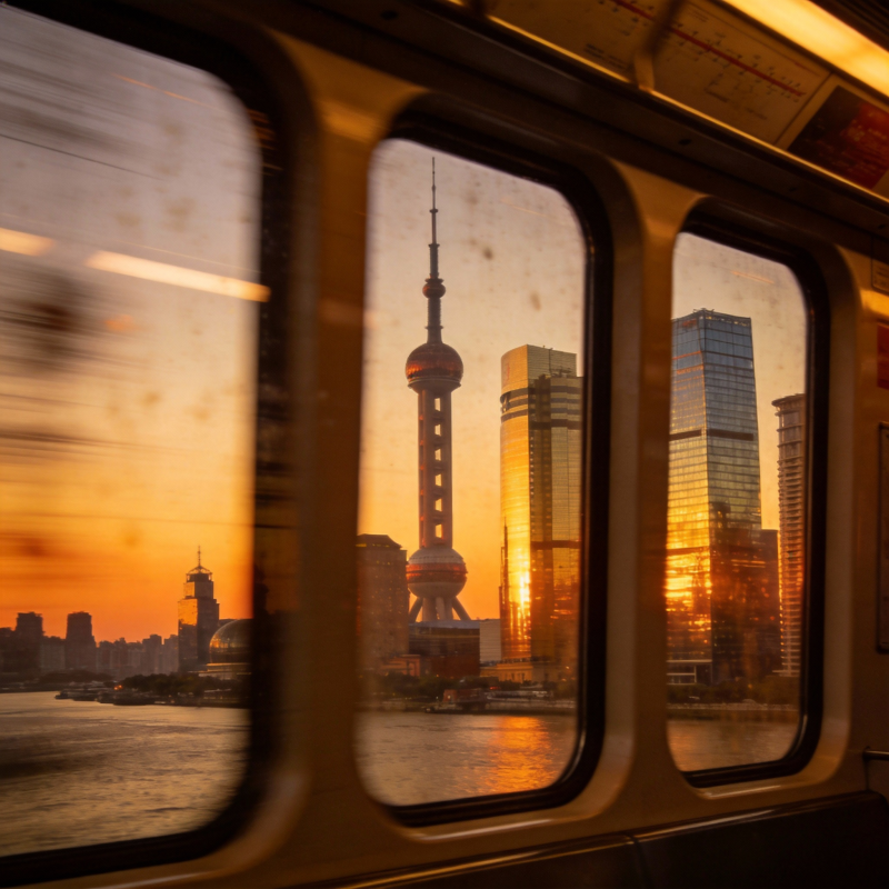 夕阳下的上海天际线图片