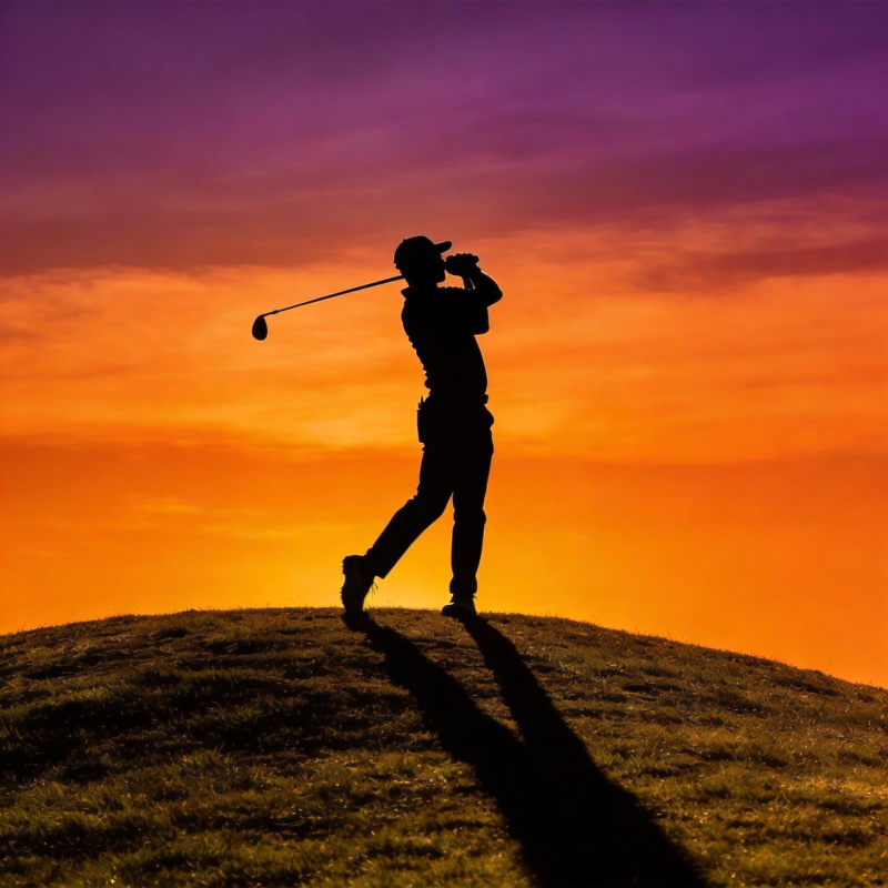 夕阳下的高尔夫挥杆图片