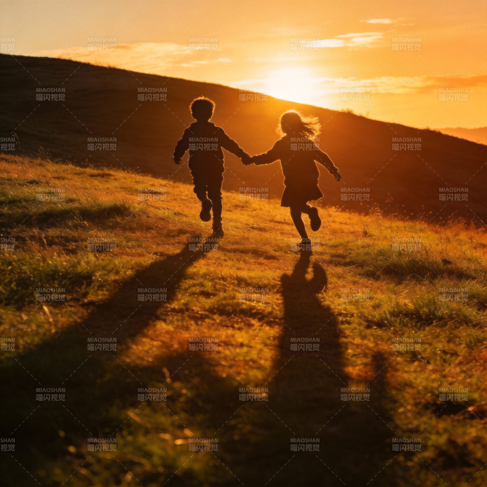 夕阳下的奔跑图片