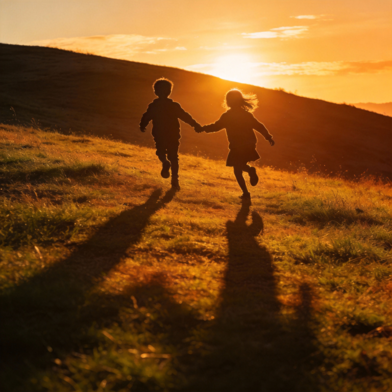 夕阳下的奔跑图片