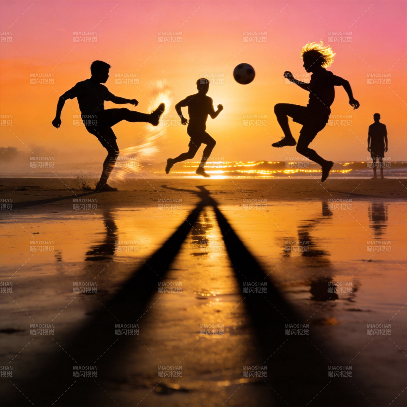 沙滩足球剪影图片