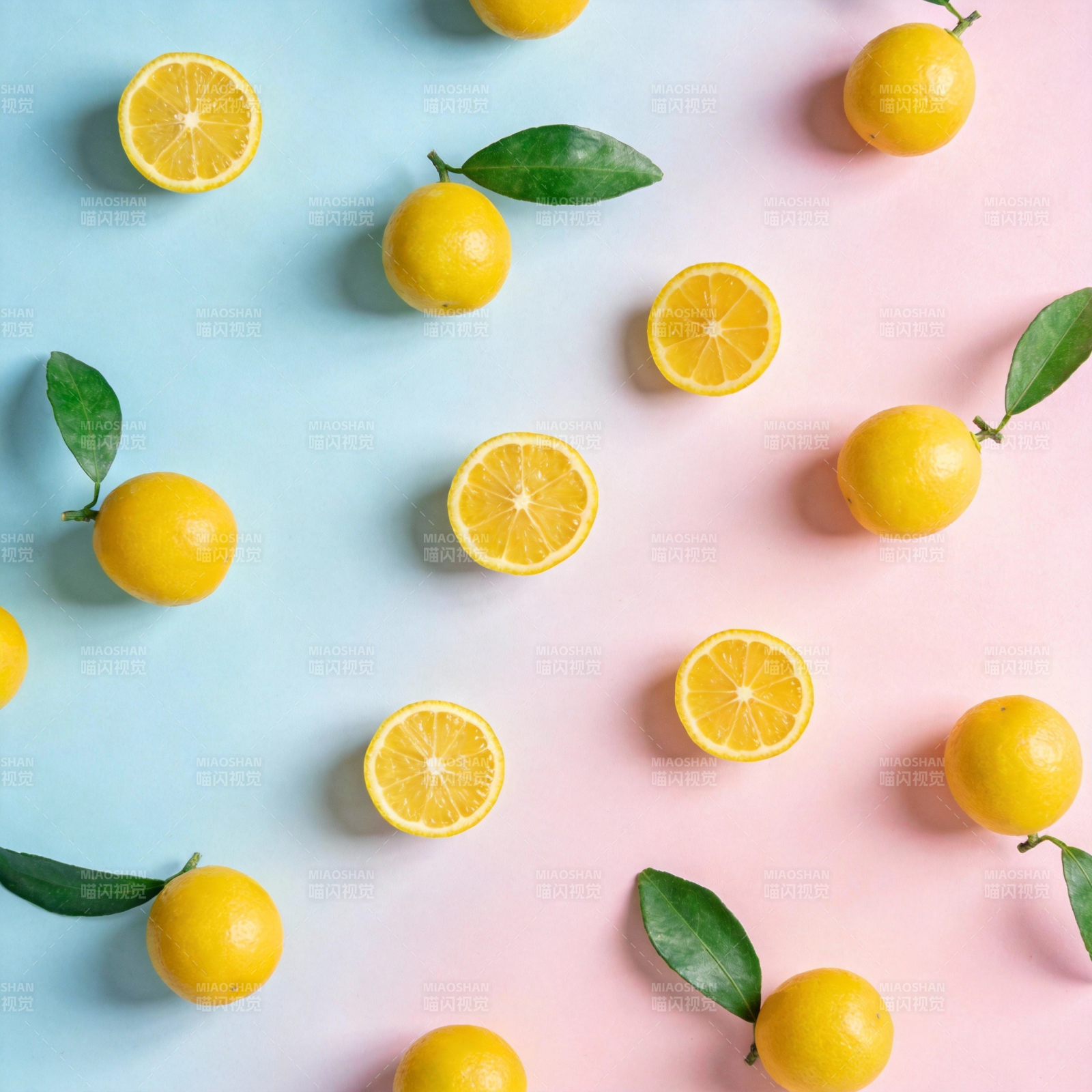 柠檬与绿叶的清新拼贴图片