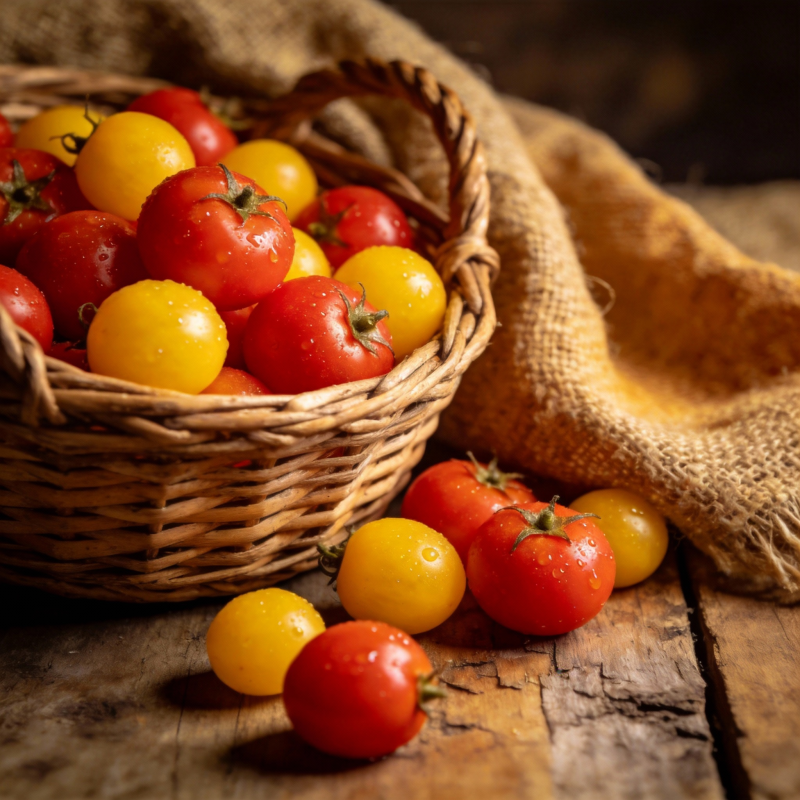 篮中彩番茄图片