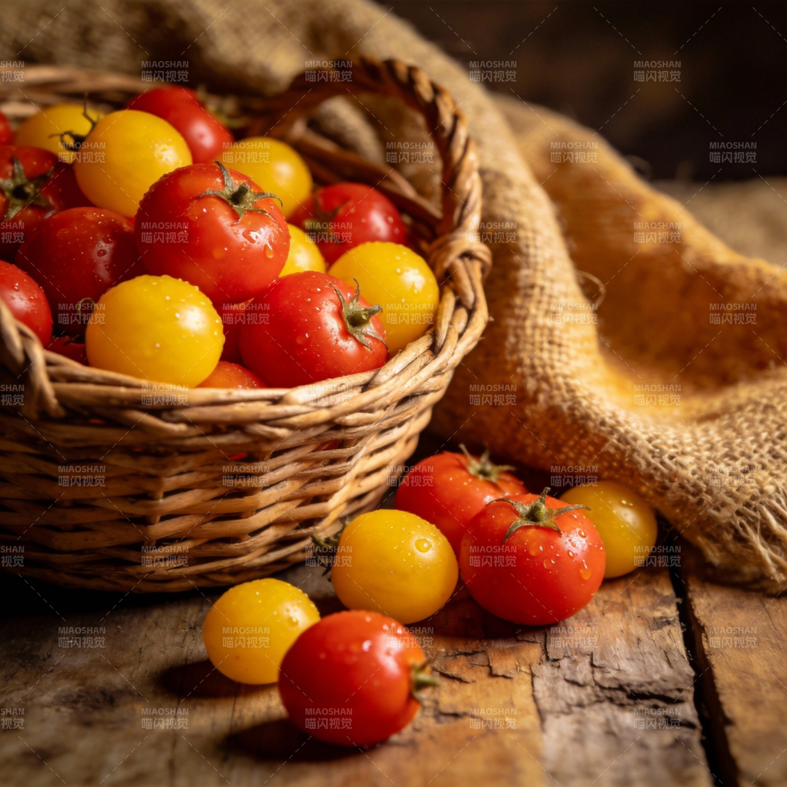 篮中彩番茄图片