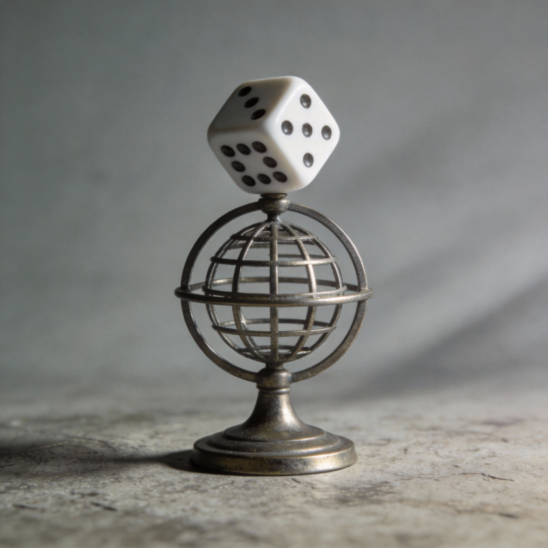 骰子立于金属地球仪图片