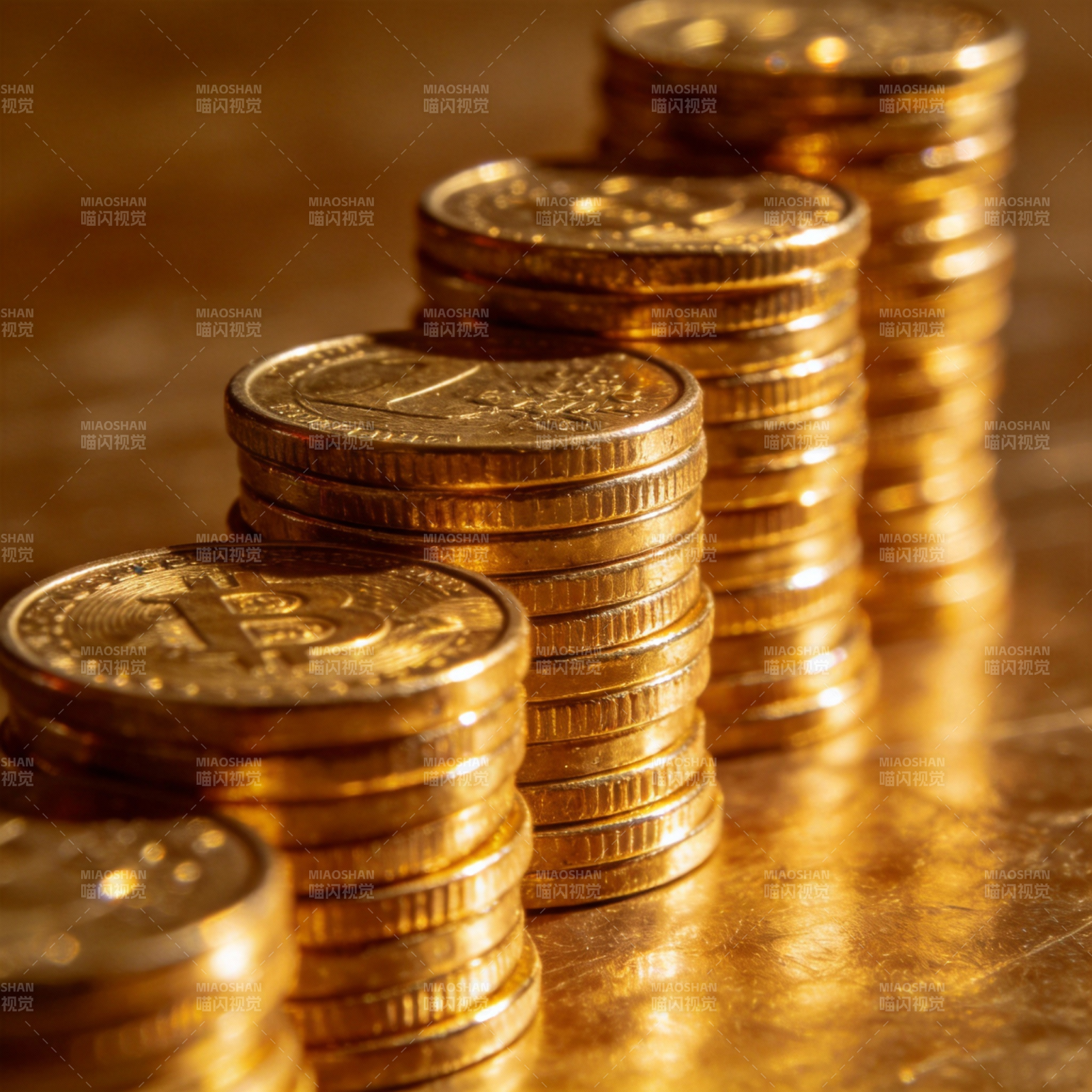 金币堆叠闪耀光芒图片