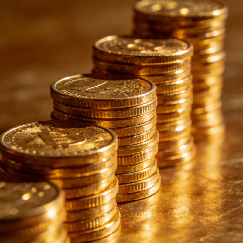 金币堆叠闪耀光芒图片