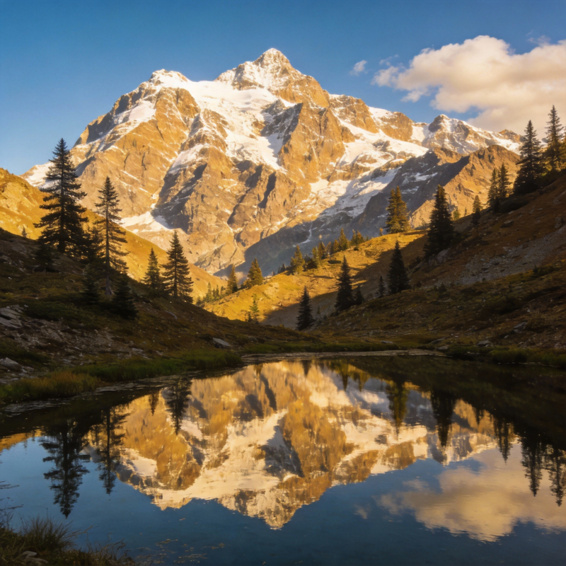 雪山倒影湖中图片