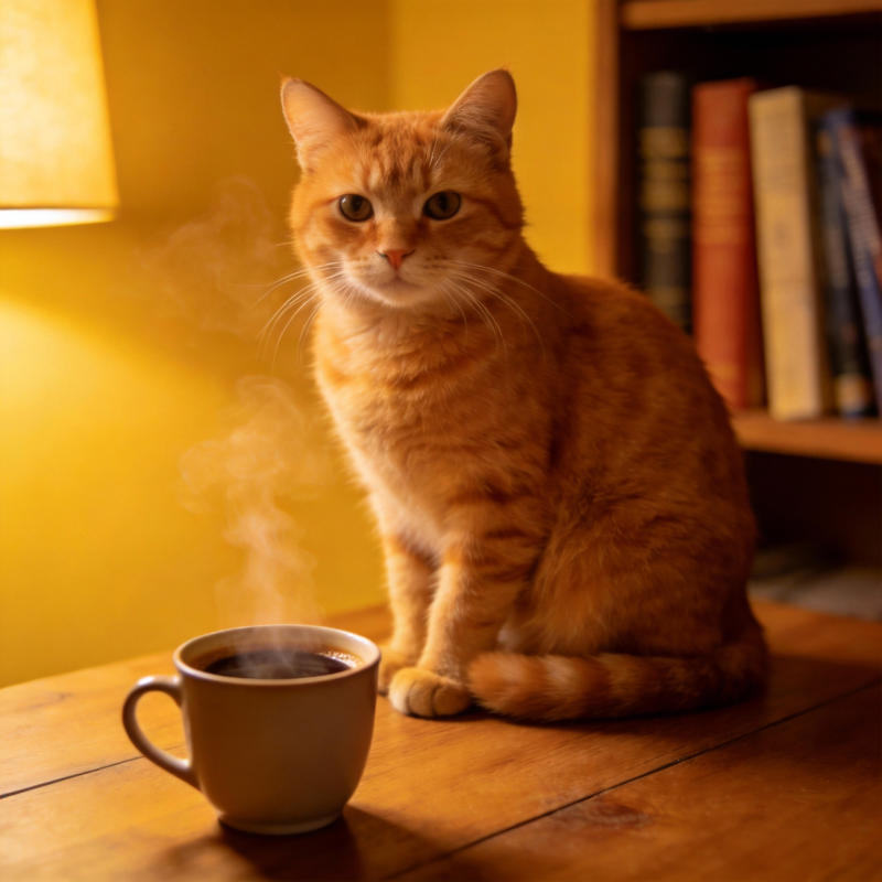 猫伴咖啡 暖光静谧图片