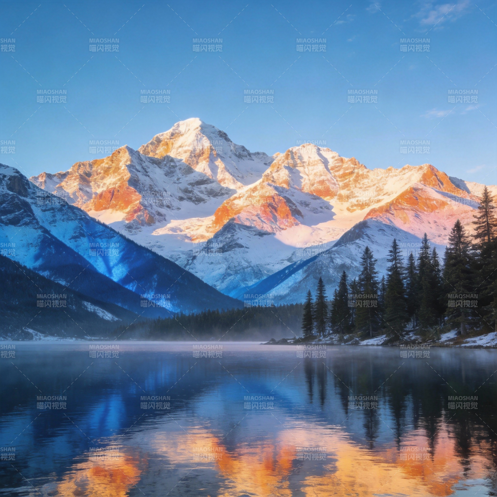 雪山映湖光图片