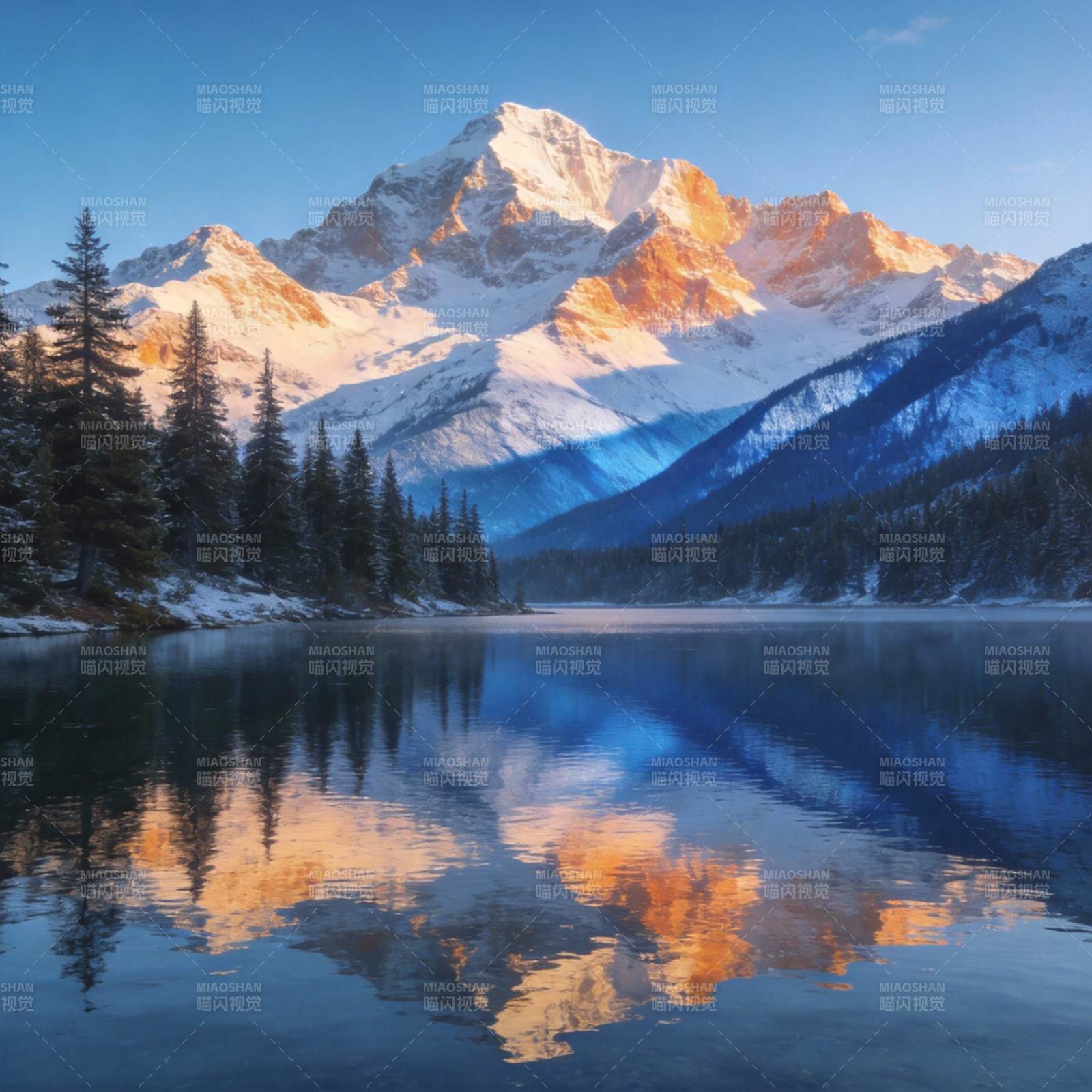 雪山倒影湖光图片
