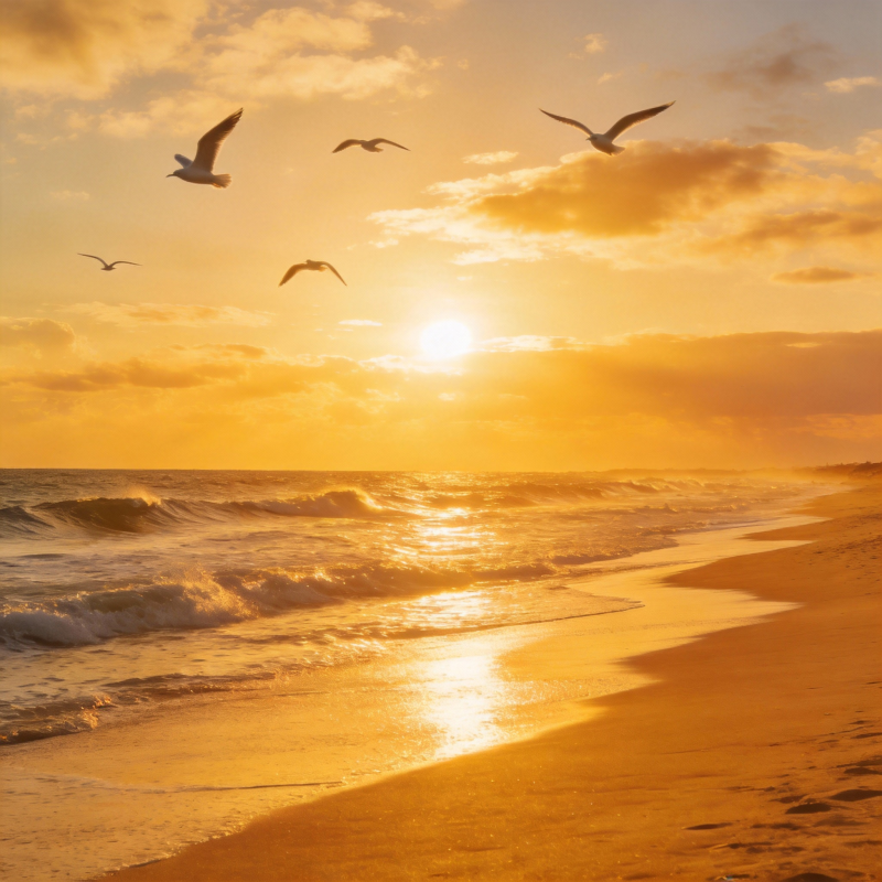 夕阳海鸥共舞图片