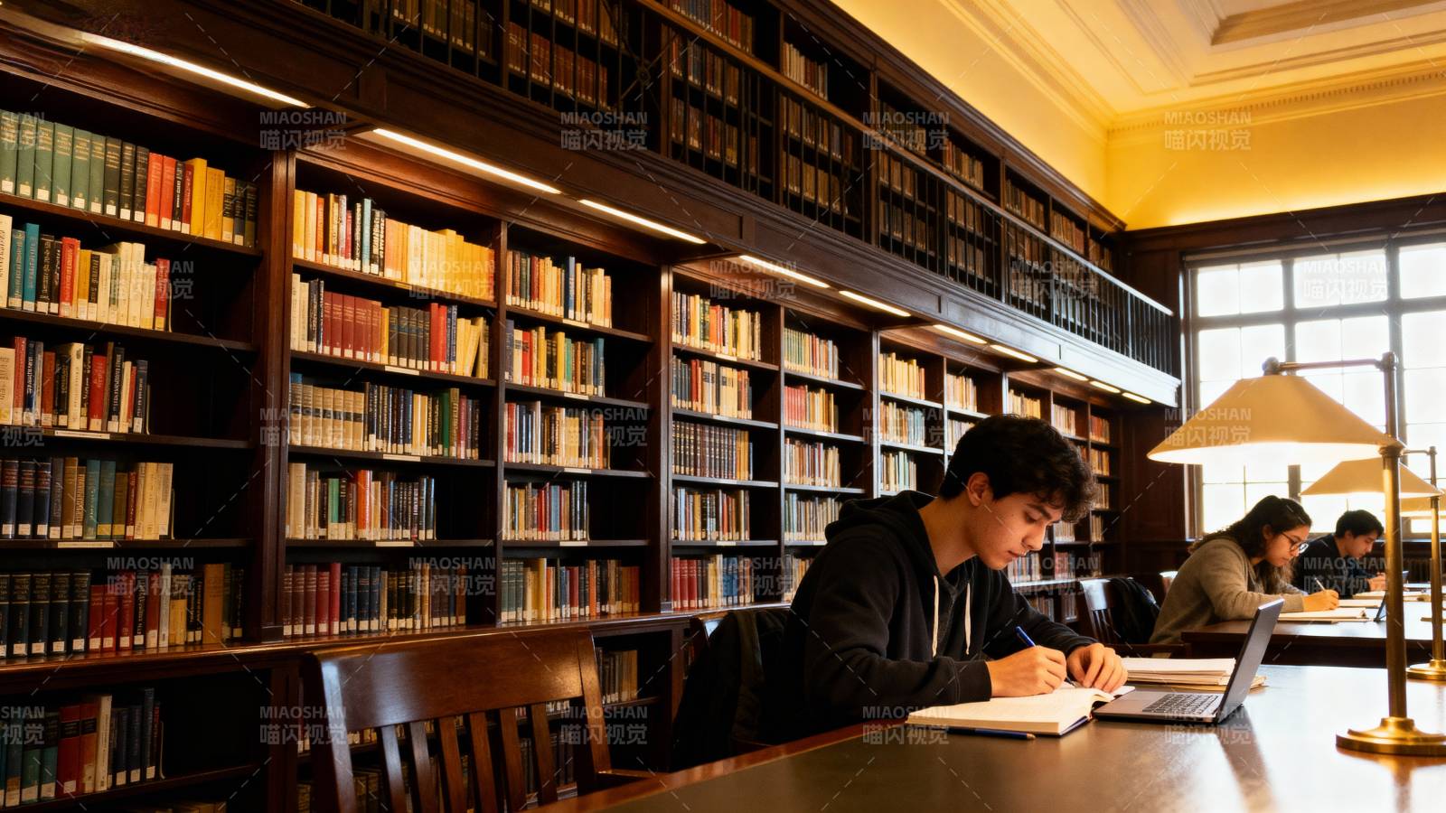 图书馆里的专注学习图片