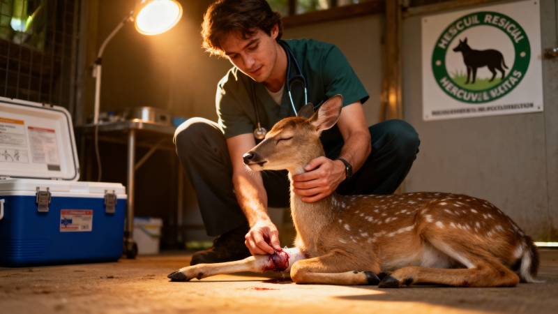 兽医救治小鹿图片