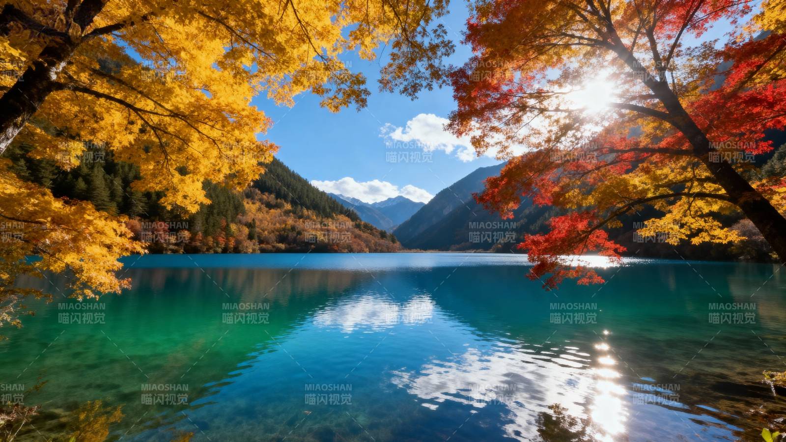 秋湖映山色图片