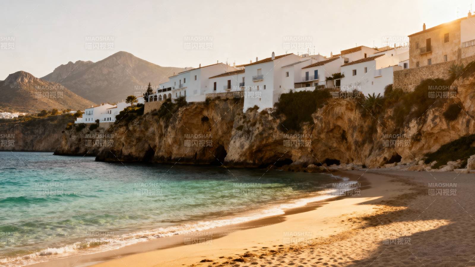 海滨白屋悬崖美景图片