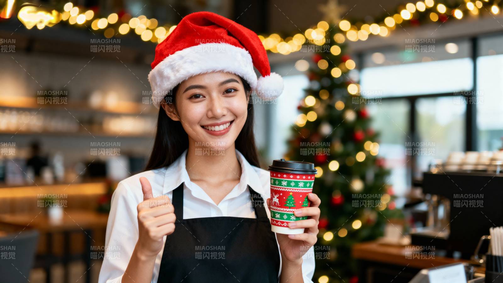 圣诞咖啡师微笑图片