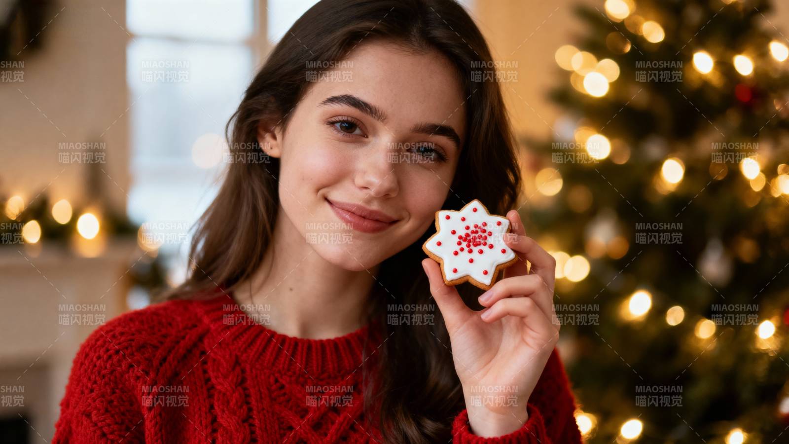 圣诞女孩手捧饼干图片