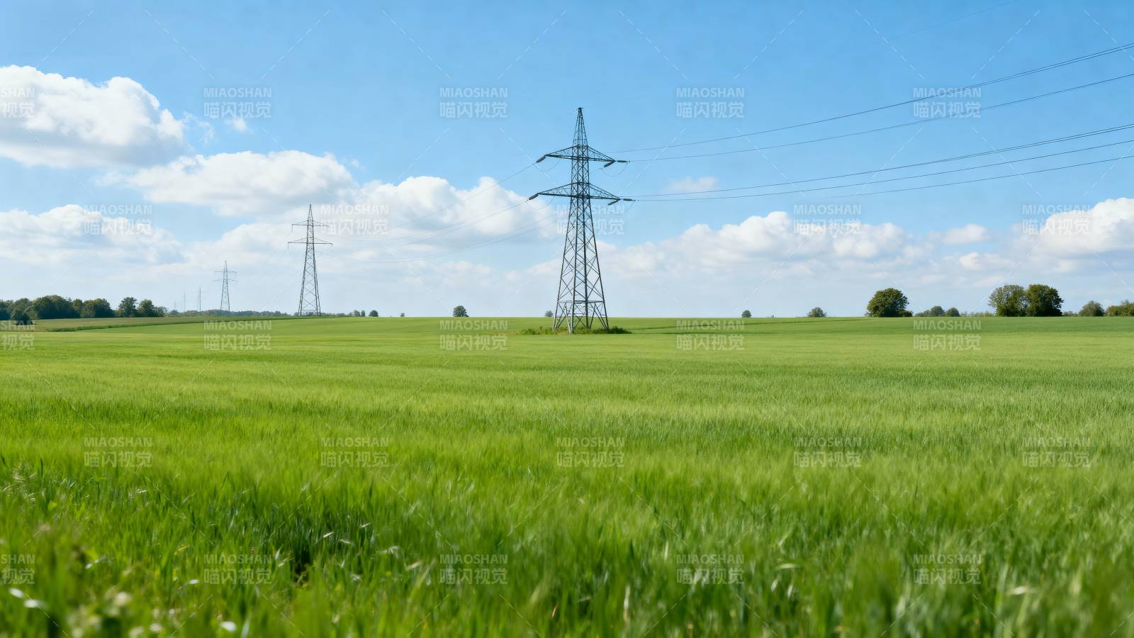 绿野电塔蓝天图片
