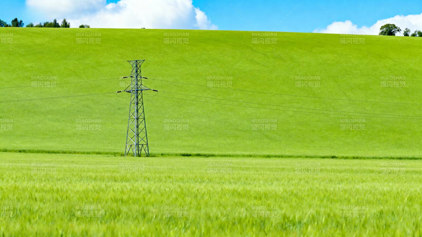 绿野上的电线塔图片