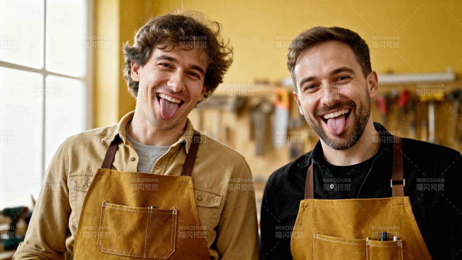 两位工匠开心微笑图片