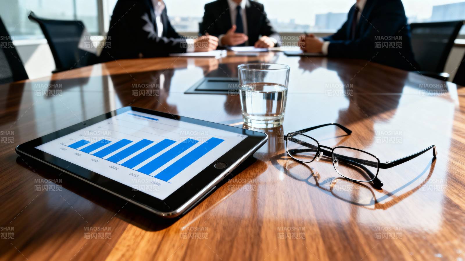 会议桌上的数据图表图片
