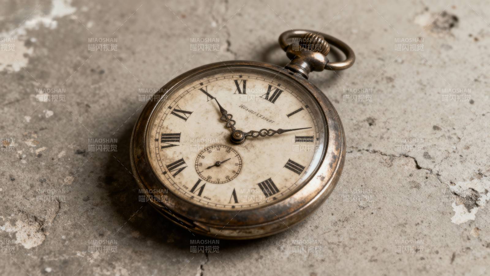 古董怀表静置石面图片