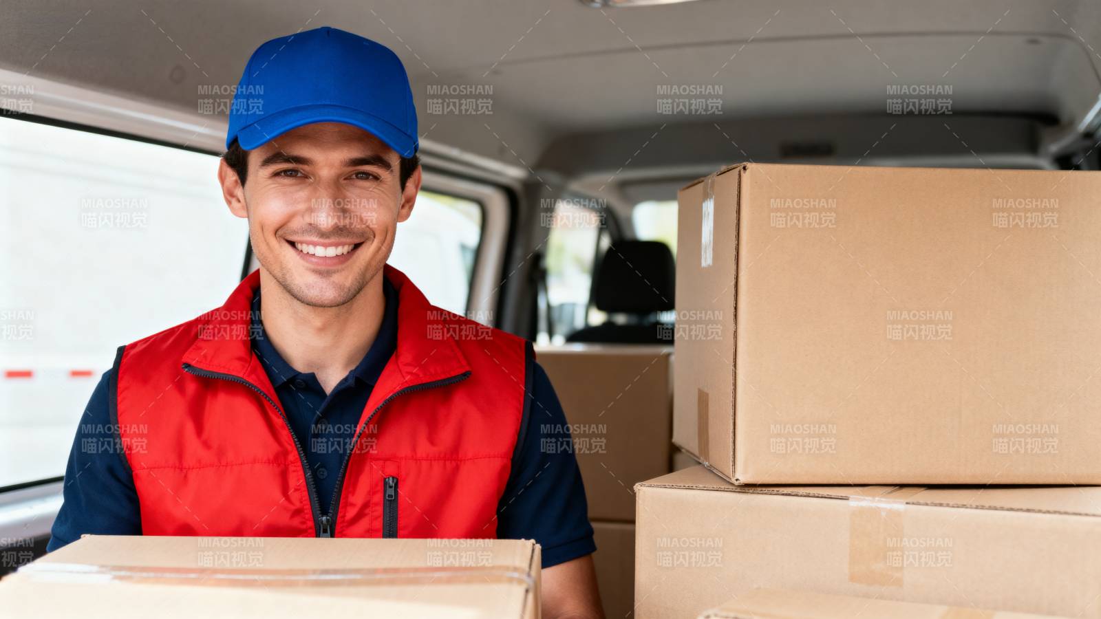 快递员微笑送包裹图片