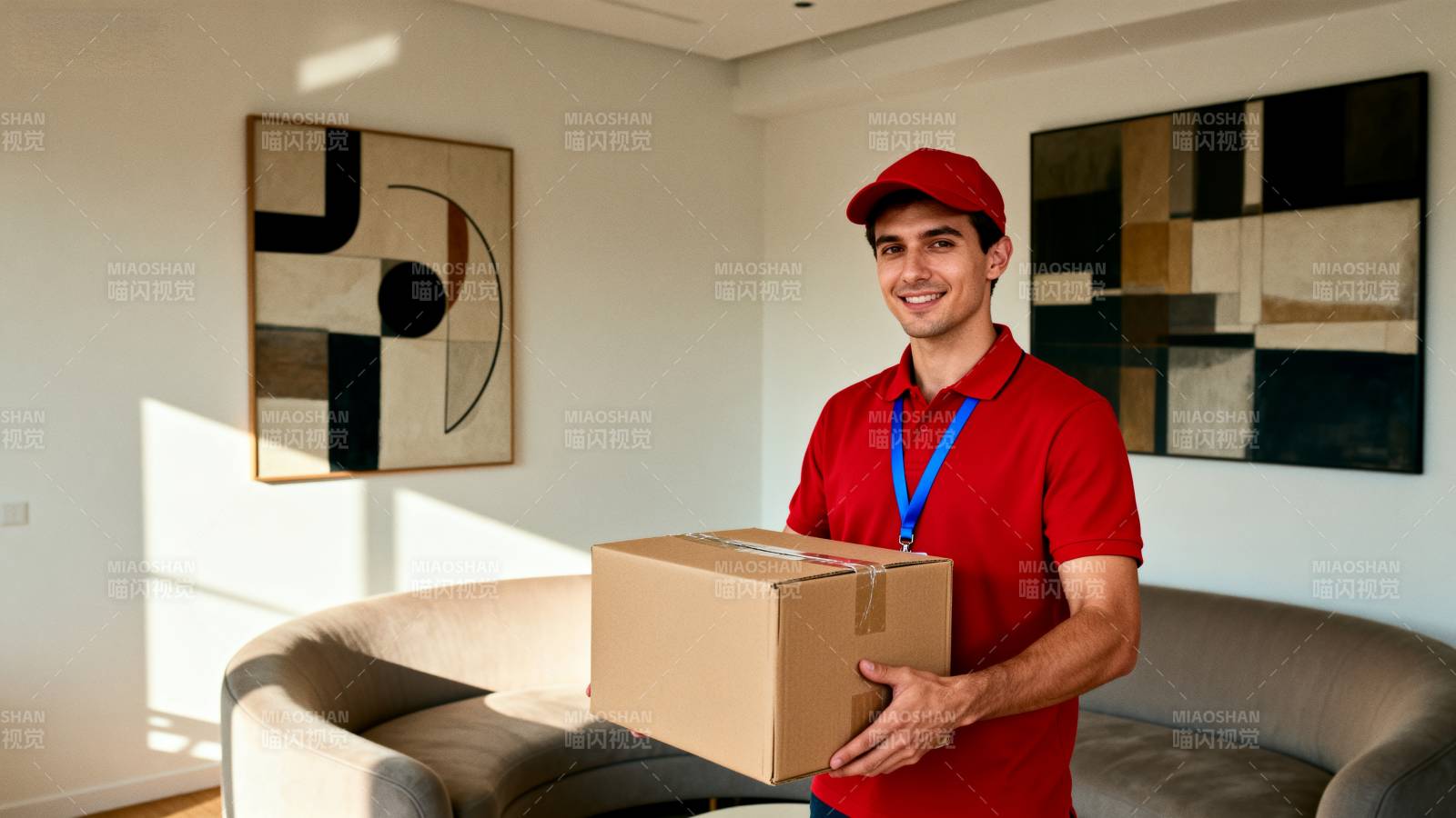 快递员微笑递包裹图片