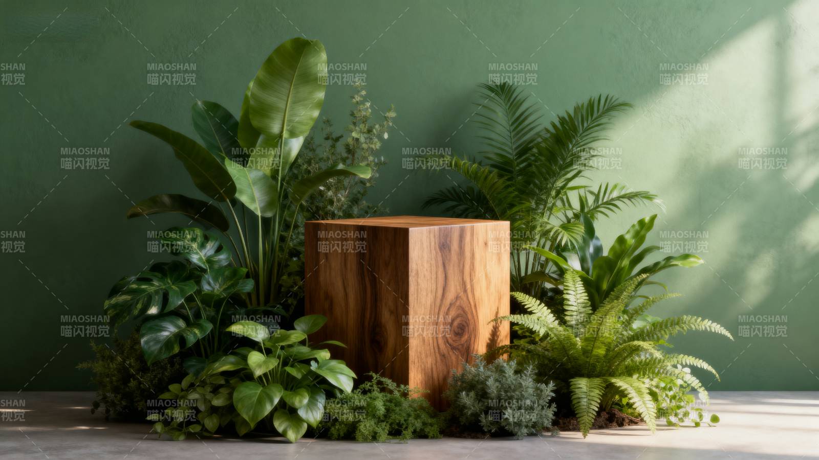 绿植环绕木箱图片