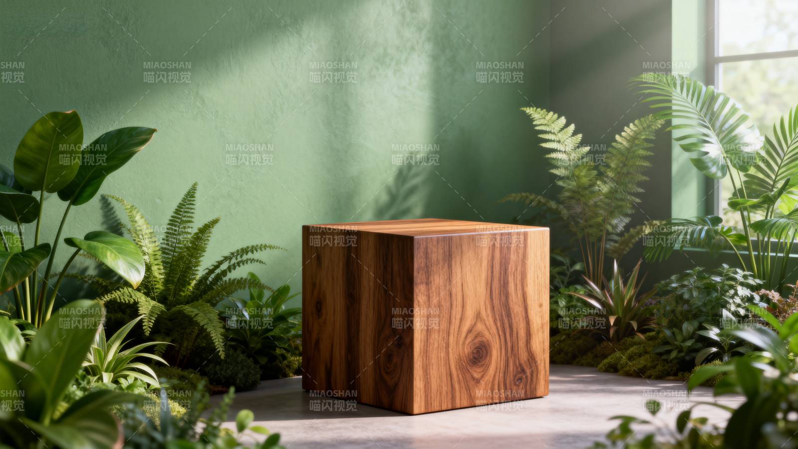 绿植环绕的木立方图片