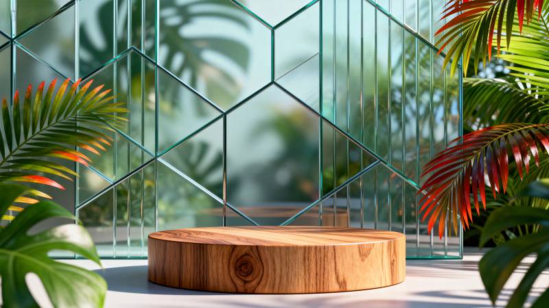 热带绿植木台图片