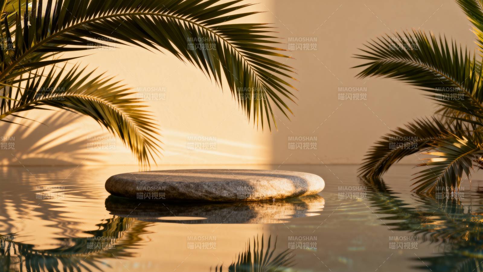 棕榈水影静谧景图片