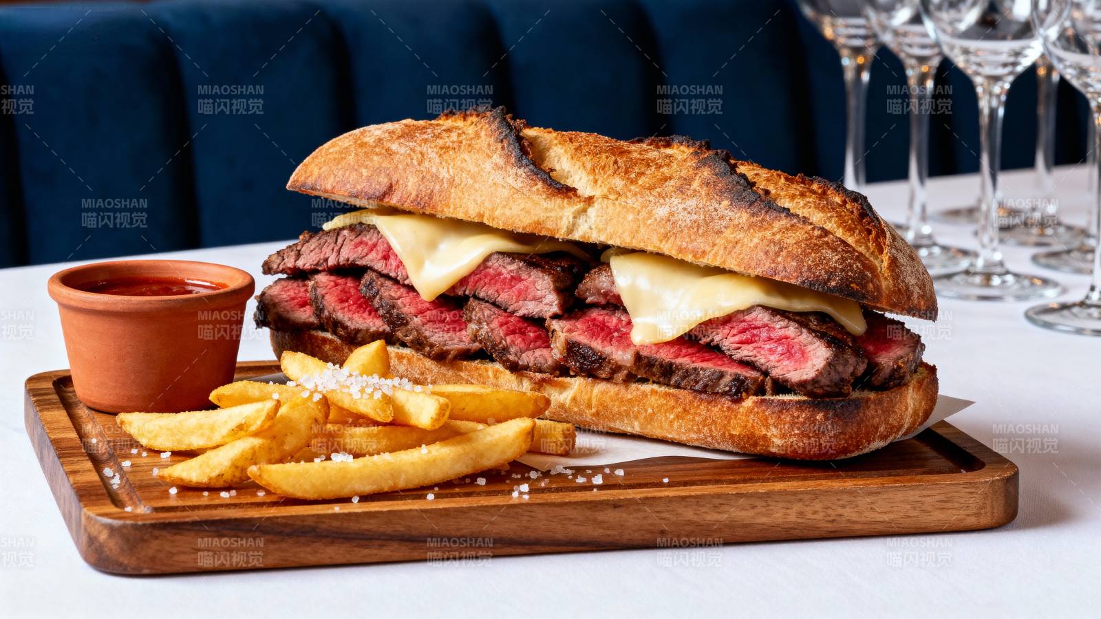 牛排三明治配薯条图片