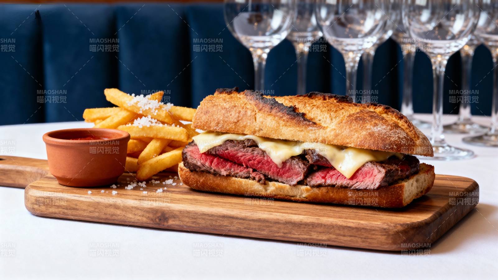 牛排三明治配薯条图片