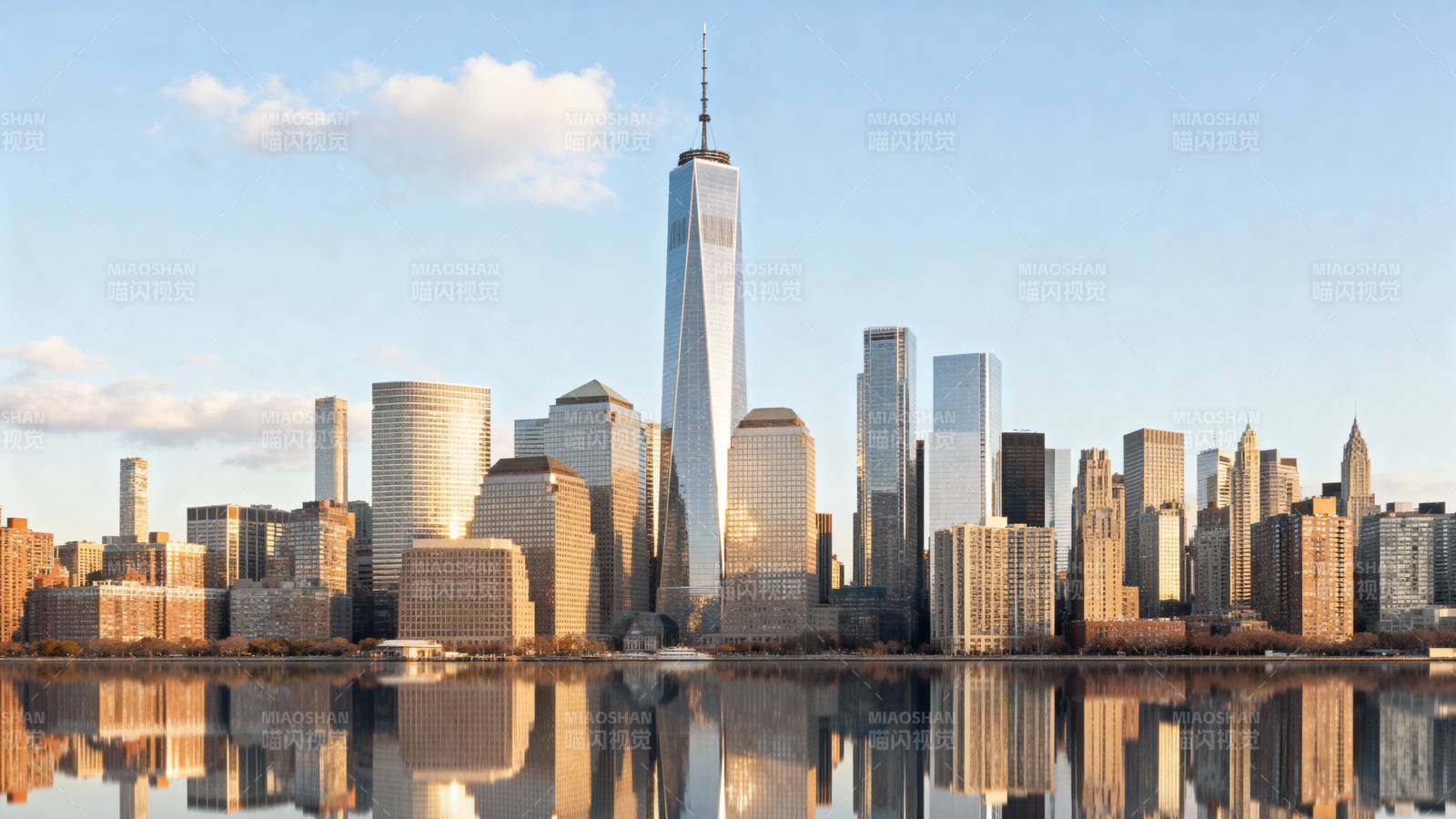 纽约天际线倒影图片