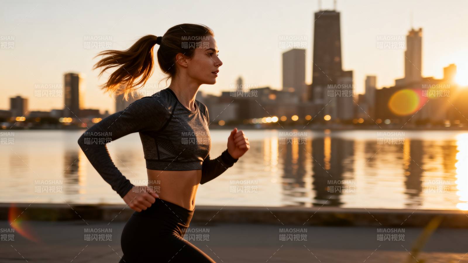 晨跑城市风光图片