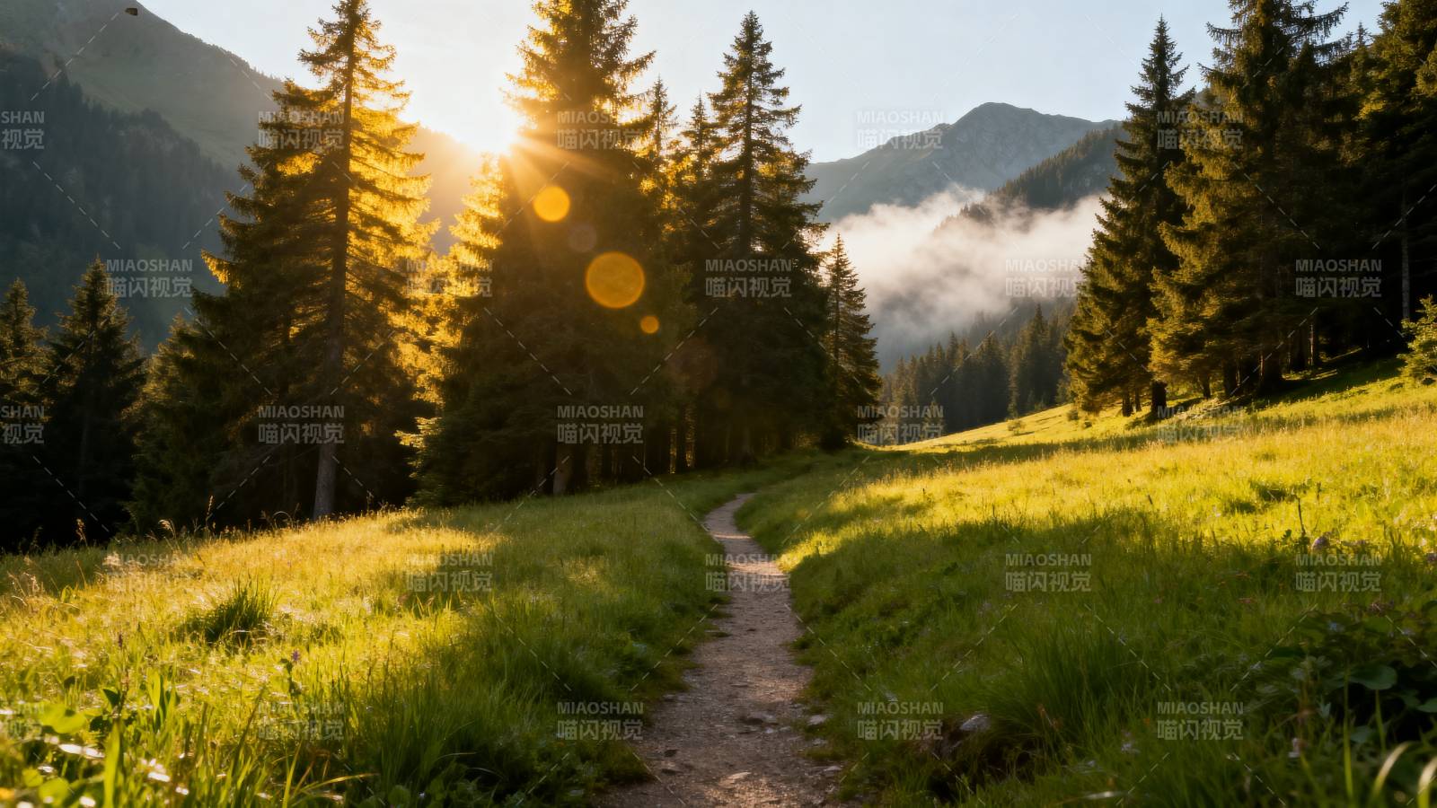 晨光山径图片