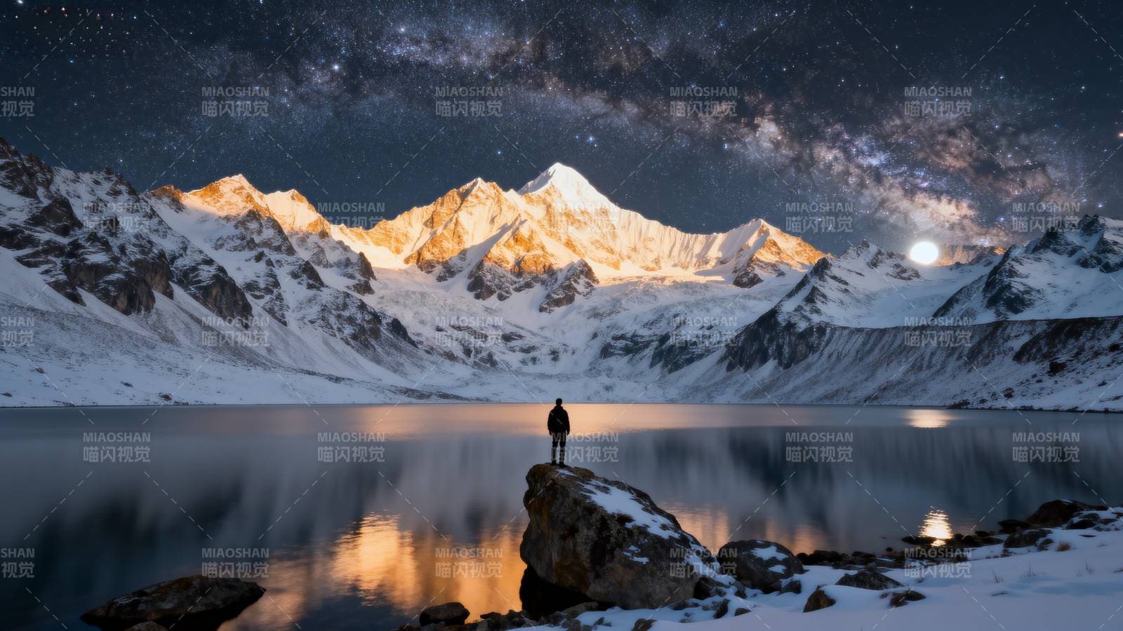 星河雪山夜景图片