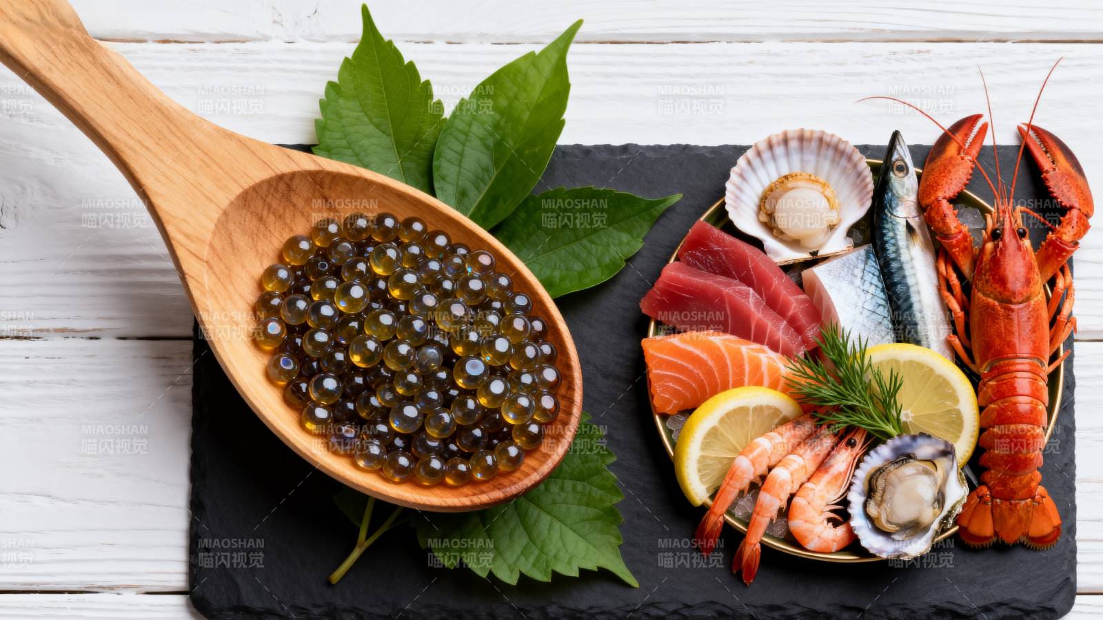 海鲜拼盘与鱼子酱图片