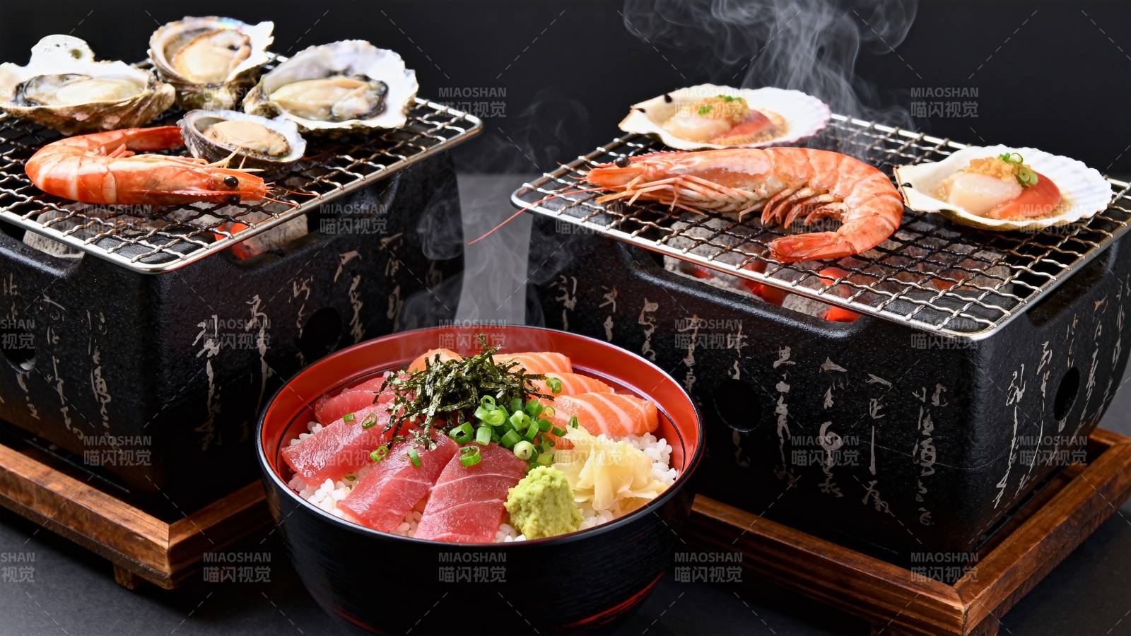 海鲜烧烤配刺身图片